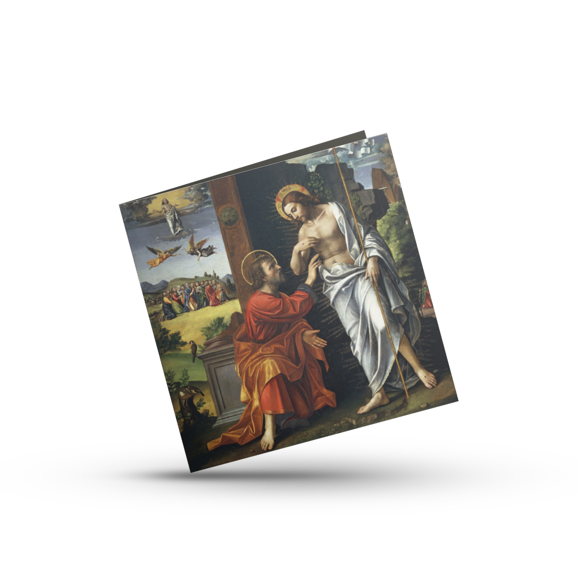 kartka wielkanocna z fragmentem obrazu Wątpiący św. Tomasz Paolo Morando Cavazzoli